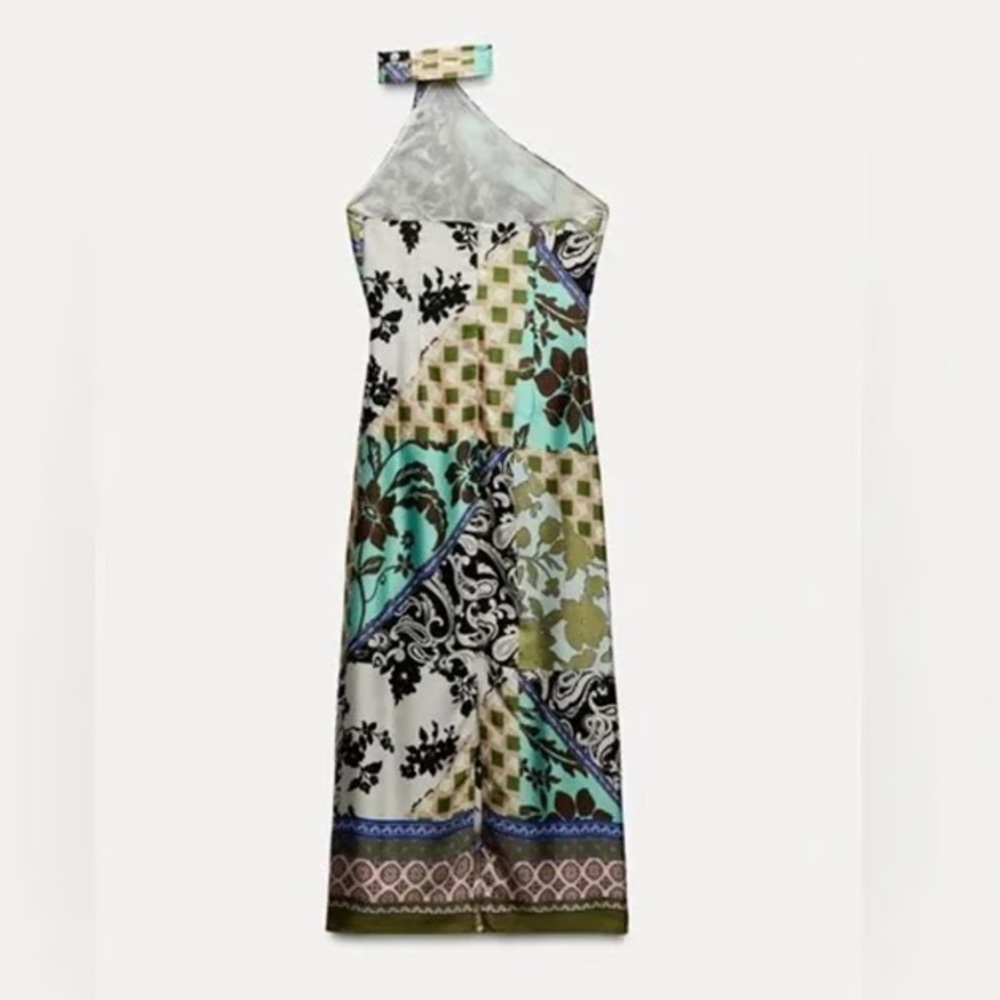 Zara dress maxi Multicolor Halter printed satin effect - Picture 4 of 10